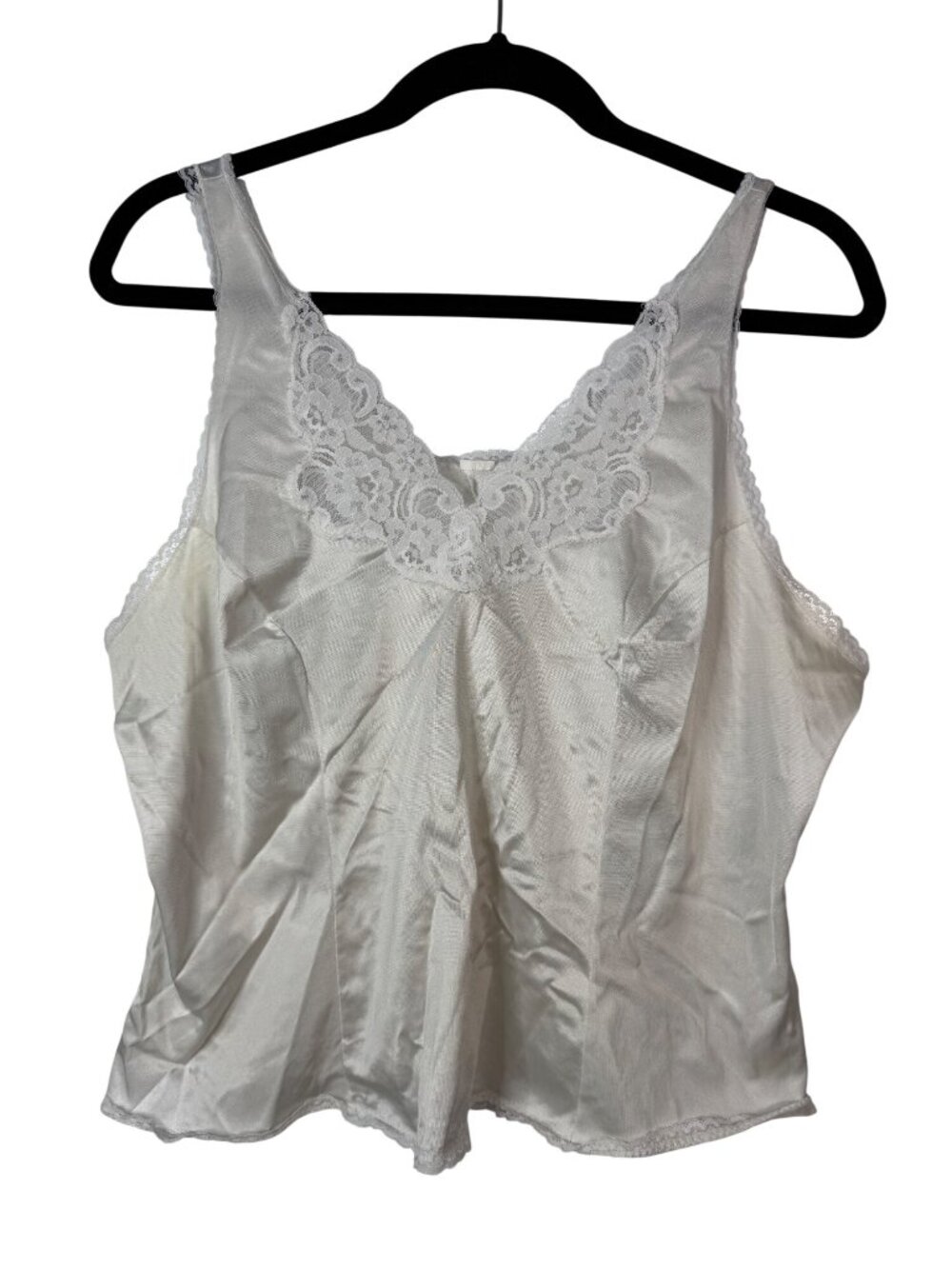 Vintage White Floral Lace Satin Camisole Tank Top V-Neck Boho Fairycore
